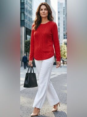 Charter Club Red Cable-Knit Crewneck Sweater with Shoulder Buttons